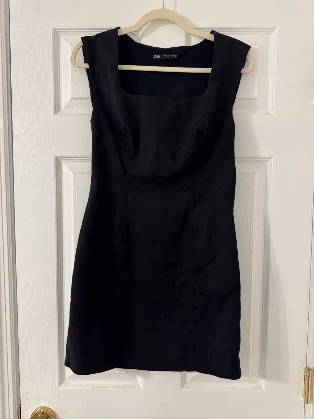 Zara Black Sleeveless Square-Neck Mini Dress